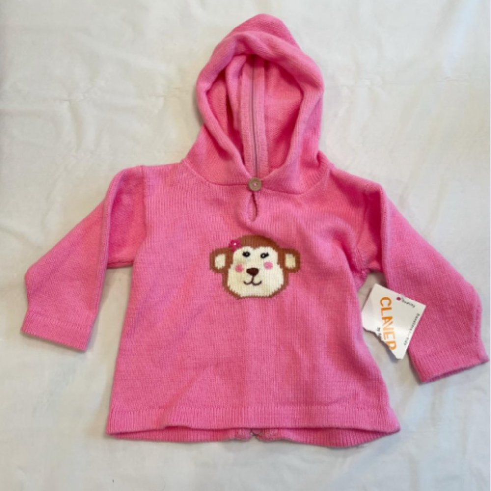 NWT Claver Baby Pink sz 6 m Cotton Knit Pullover Sweater w/ Embroidery on Bear